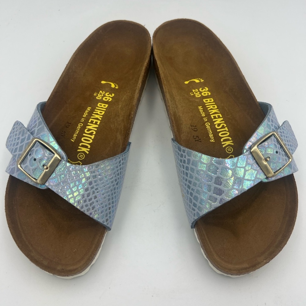 Birkenstock Women’s Arizona Sandal Sky Blue Shiny Snake Sky Size 36 (230) NEW